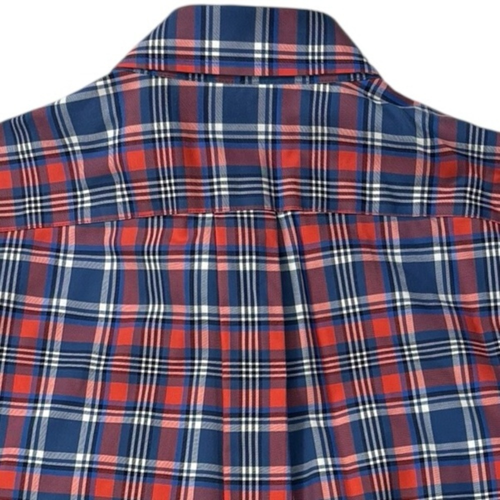 Lands' End Men's No Iron Red and Blue Plaid Traditional Fit Shirt | Size M - Picture 4 of 8